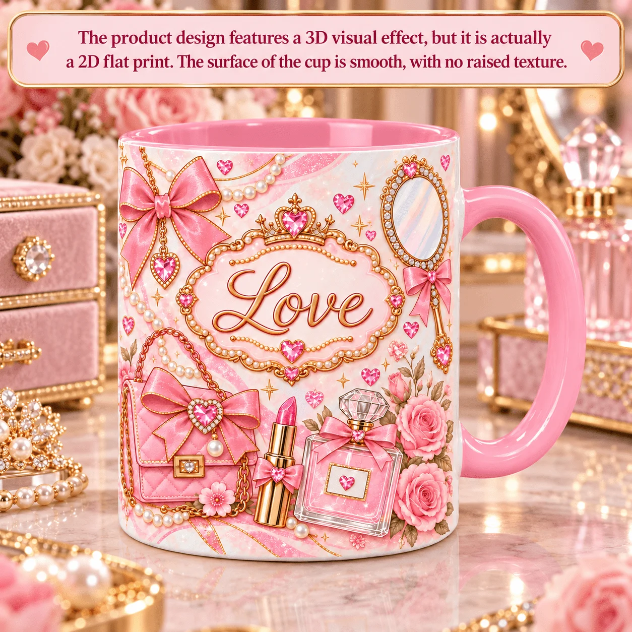 1pc 11oz Custom Personalized Name Or Text Mug Luxury Girly Handbag Rose Design Flat Print Perfect Gift for Valentine's Day Birth