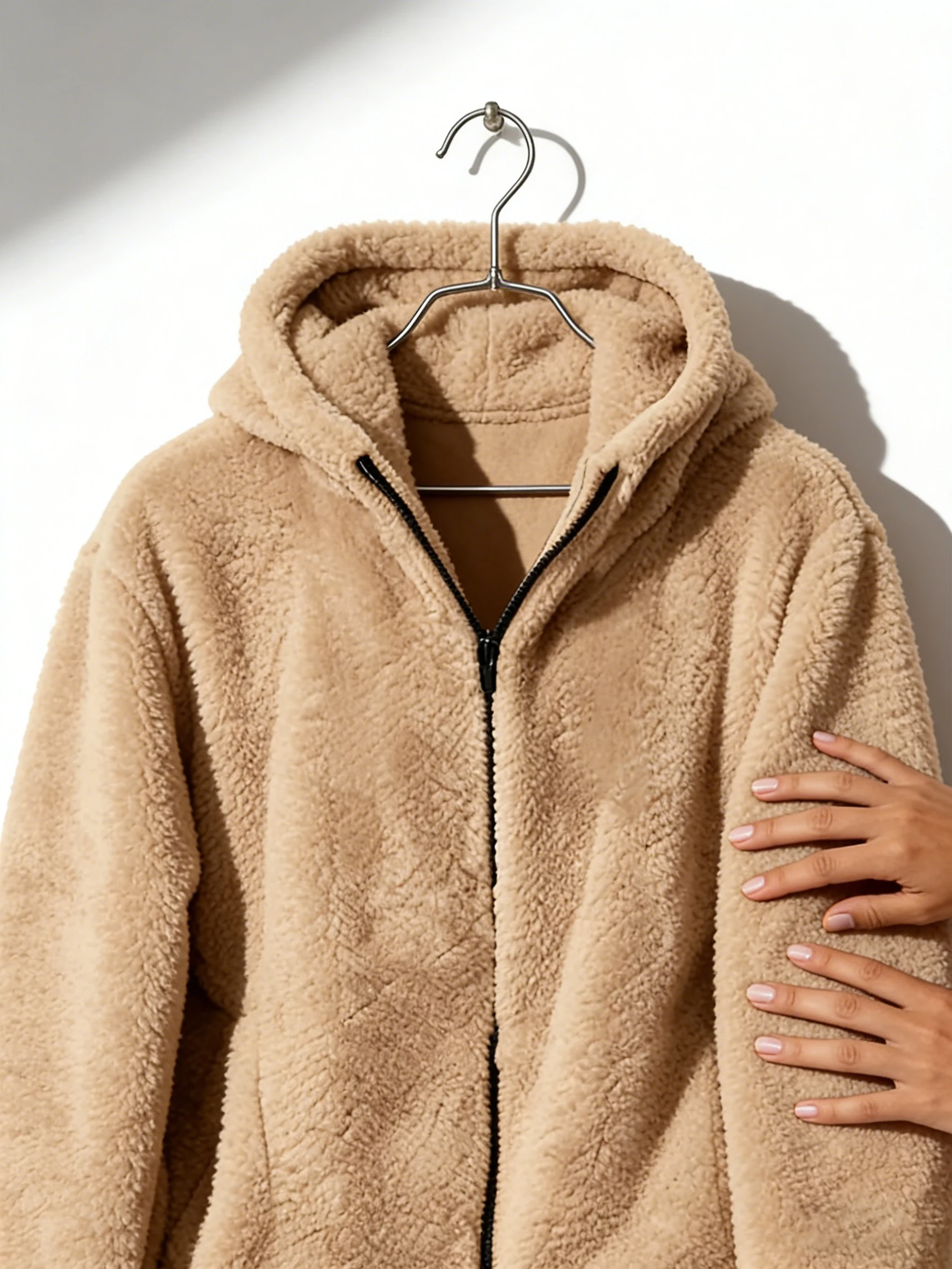 سترة رجالية جديدة دافئة بلون سادة وسحاب وغطاء للرأس كاجوال للتعليق في الخريف والشتاء #2