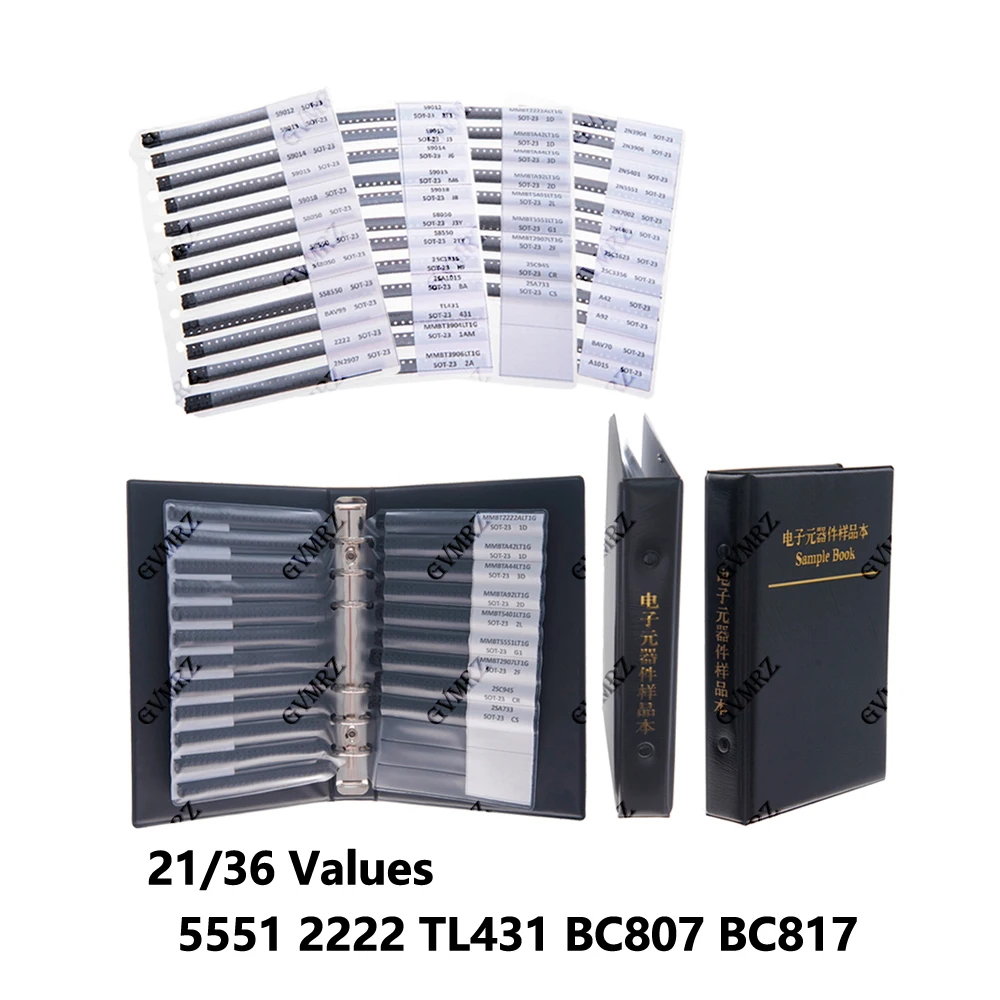 25/50PCS SMD SMT NPN PNP SOD 5551 2222 TL431 BC807 BC817 Transistor Diode Assortment Book Kit 21/36 Values SOT-23