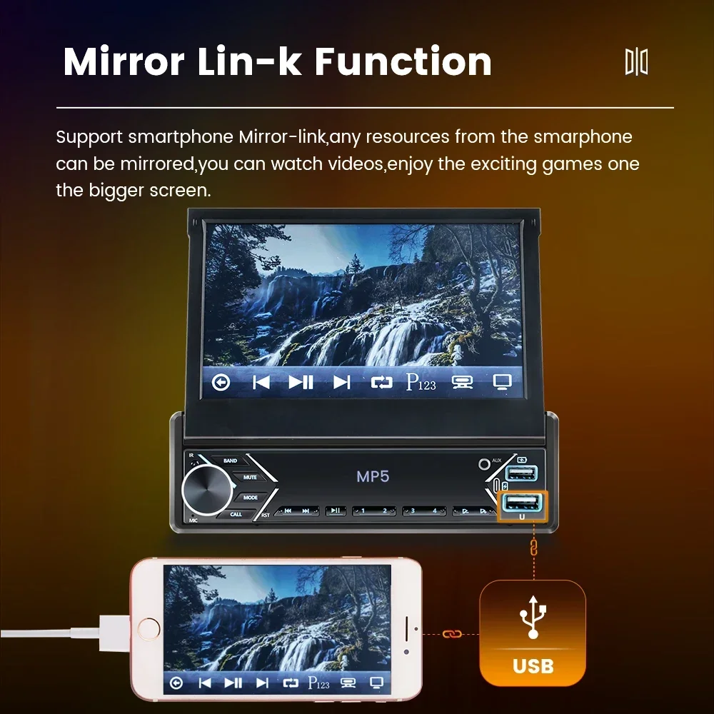 7 Inch HD Touch Screen Multimedia Player for Universal Retractable Manual MP5 Car Radio Mirror Lin-K BT USB TF Music FM Radio