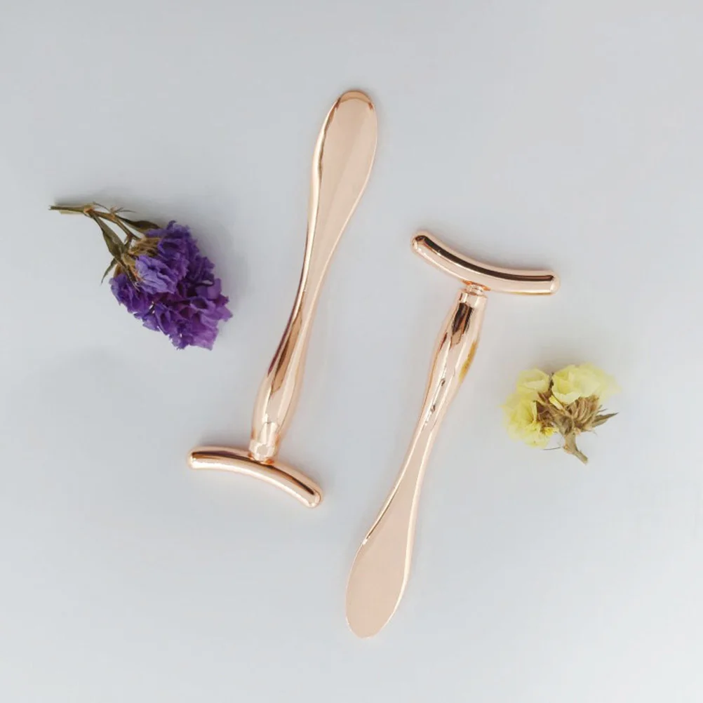 

2Pcs Zinc Alloy Eye Mask Spoon Dual-End Massager Mini Makeup Scoop for Eye Cream Absorption and Skin Firming Rose Gold
