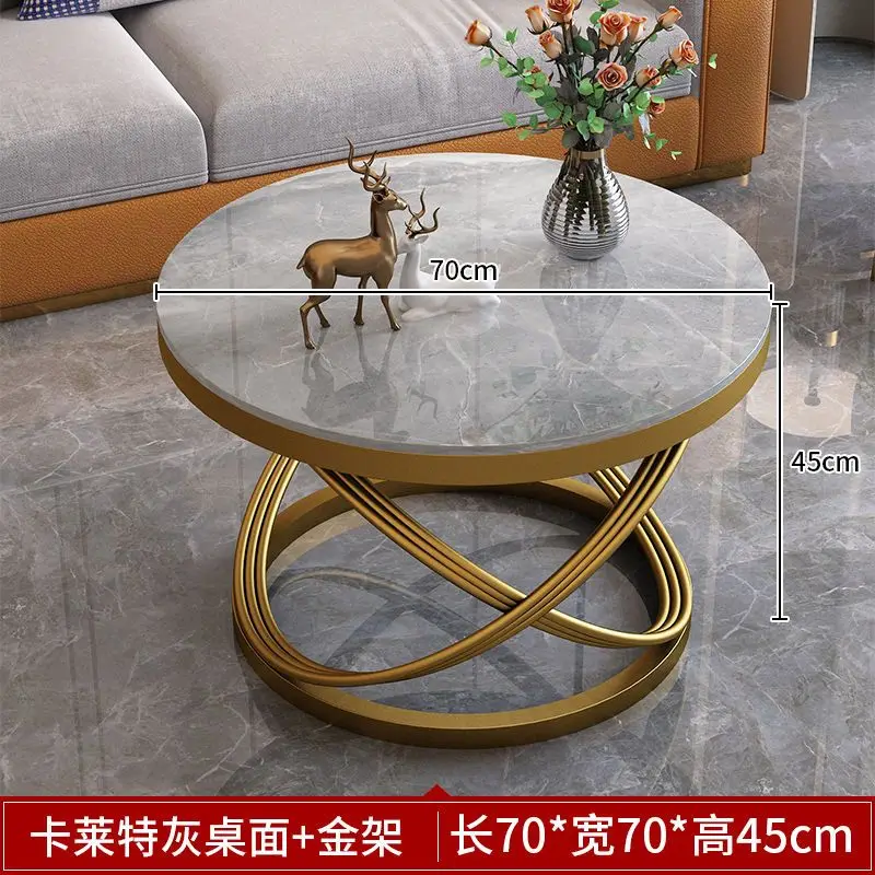 Italian rock slab coffee table, light luxury, modern small-sized living room, circular coffee table