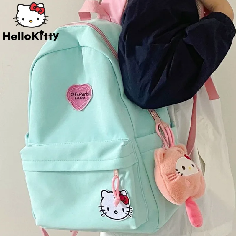 Sanrio Hello Kitty Cartoon Canvas Bag Y2k Student Cute Printing Large Capacity Schoolbag Sweet Girl Aesthetic Trendy Backpack