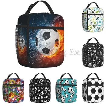 Sacos de almoço isolados de futebol refrigerador tote organizador sacos reutilizáveis lancheira para mulheres meninas meninos escola trabalho piquenique acampamento viagem