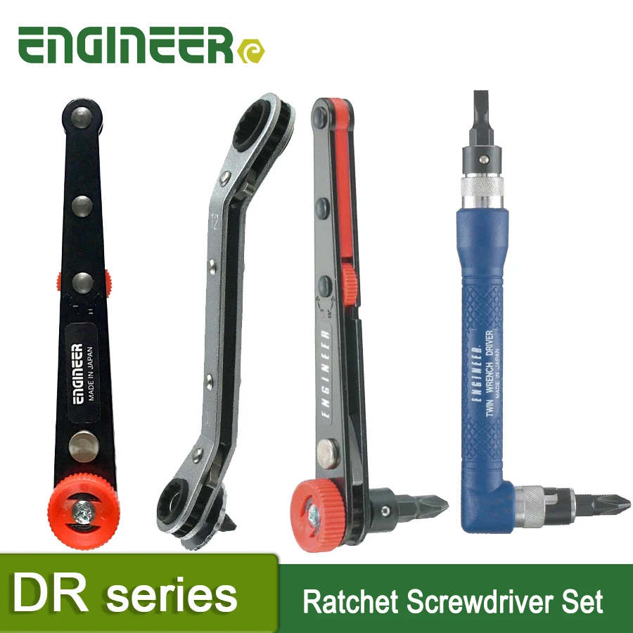 ENGINEER Twin Screwdriver Set Elbow Flat Head Wrench Driver Mini Ratcheting Wrench DR-05 DR-06 DR-07 DR-55 DR-56