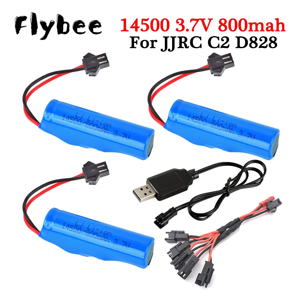 3.7V 800mah lipo battery 14500 with charger For C2 D828 RC Stunt Dump Car Toy Accessory 3.7V 14500 liion Battery with SM-2P Plug