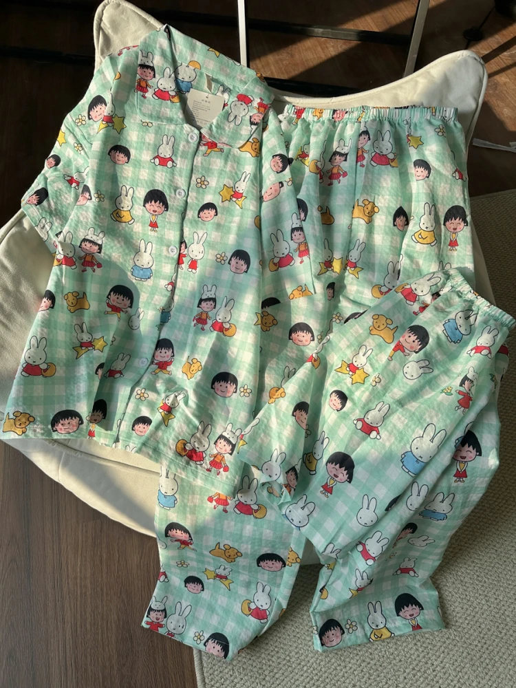 

Summer Bubble Cotton Spwear Women's ort Sve orts Pants Rabbit Cartoon Cute Home Clothes Youth Thin Fabric Pol...