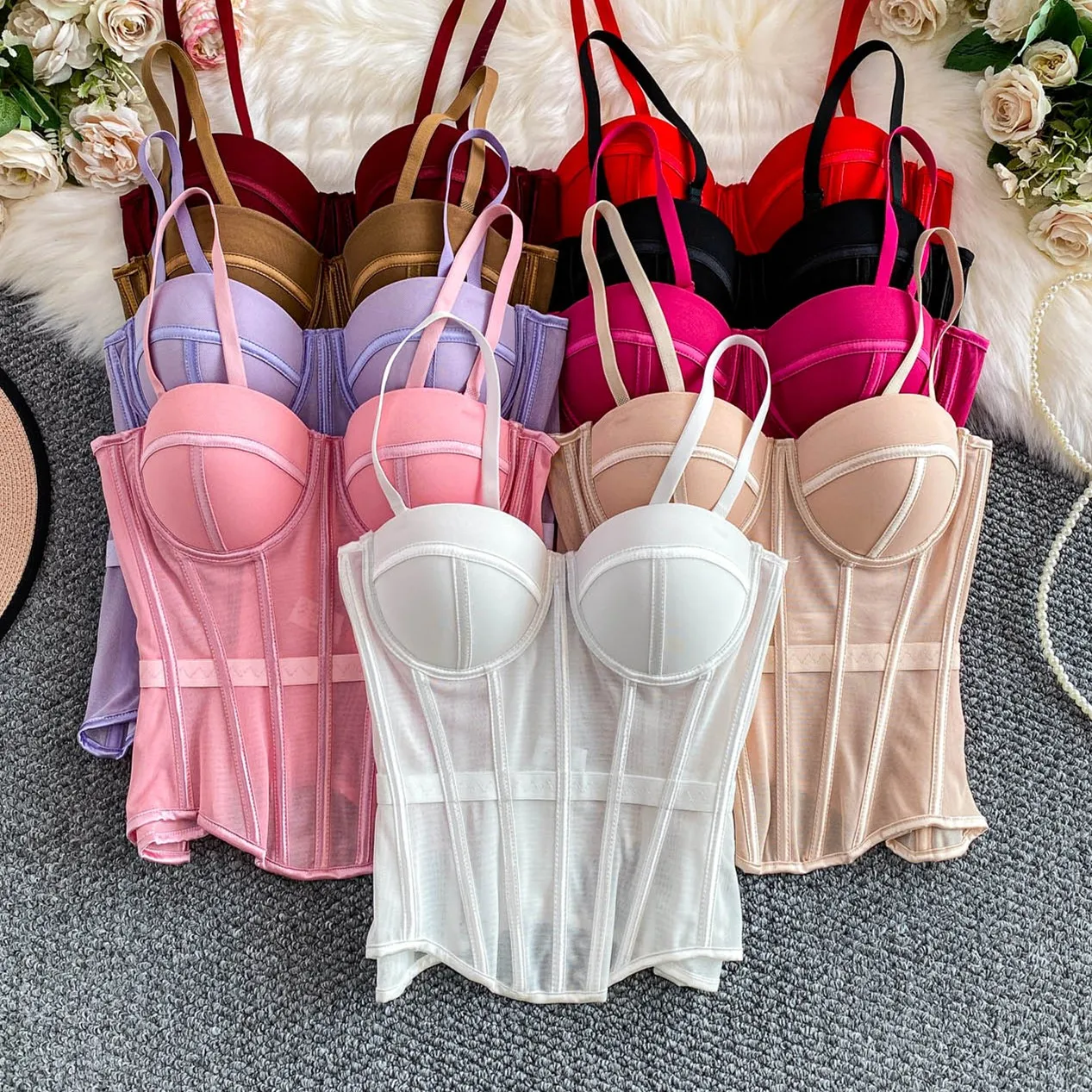 شبكة شفافة مثير الخصر سيدة مشد أنيقة تشكيل النساء بوستير الفتيات ضئيلة مساء ارتداء المحاصيل الأعلى سيدة قصيرة محدد شكل الجسم