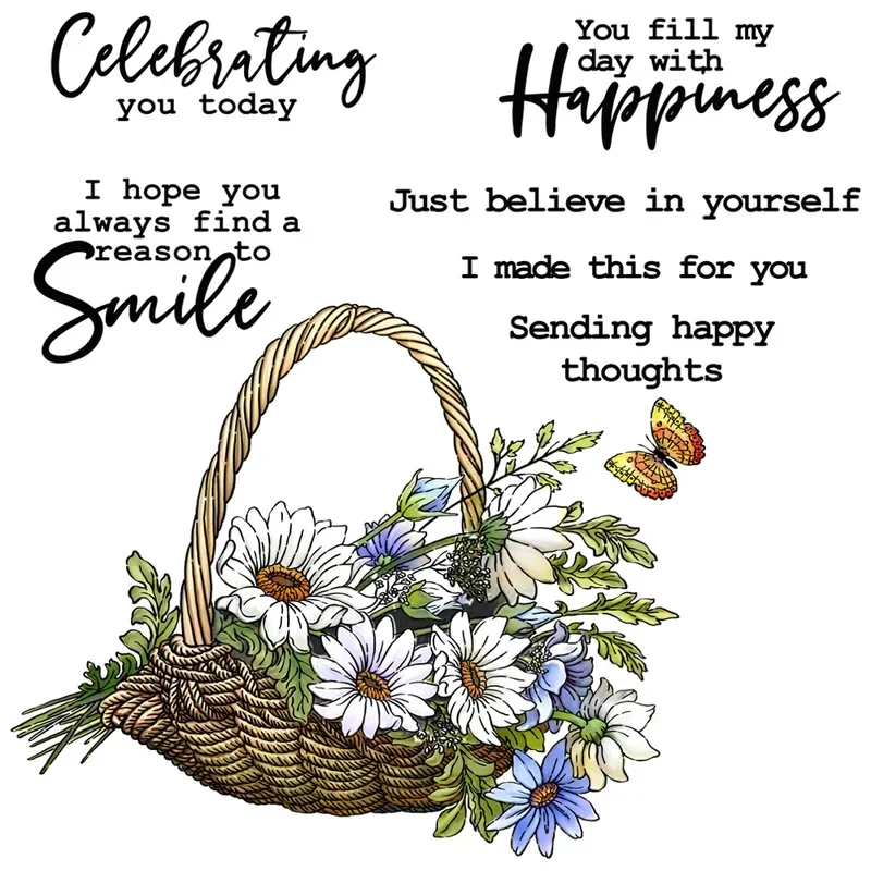 

Flower Basket Butterfly Clear Stamps And Cutting Dies DIY Scrapbook Paper Card Handbook Decorative Album Craft Dies