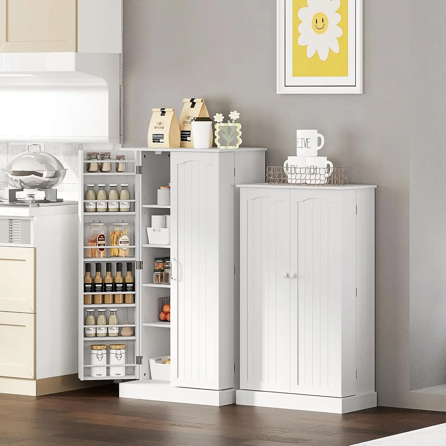 Armoire de Rangement de Cuisine de 41 Pouces, Garde-Manger avec Portes et Étagères Réglables pour la Cuisine, le Salon et la Salle à Manger