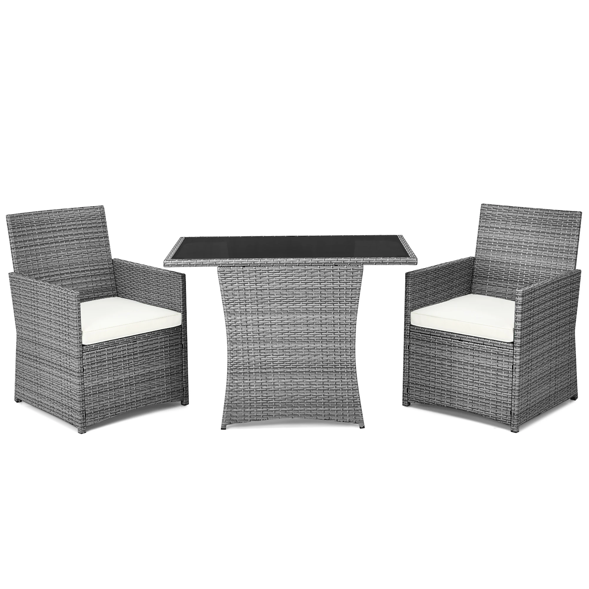 3PCS Patio Rattan Furniture Set Cushioned Sofa Armrest Garden White