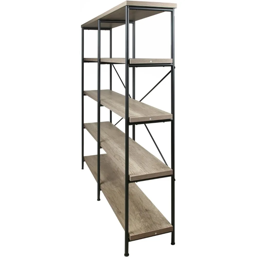 Bibliothèque double à 4 niveaux de style industriel rustique avec bois d'ingénierie écologique pour le bureau et le rangement à domicile