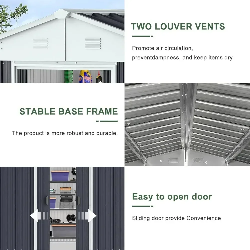 10X8X6 FT Outdoor Storage Shed, Utility Steel Tool Storage with Sliding Door and Air Vents, Metal Bike Shed