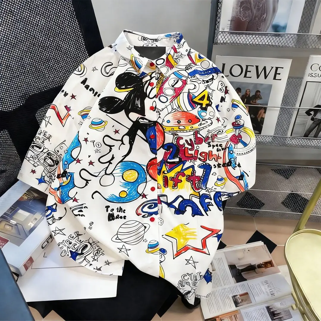 

Women's Mickey Mouse short-sleeve shirt, designed with a unique and trendy brand print, loose and slimming style