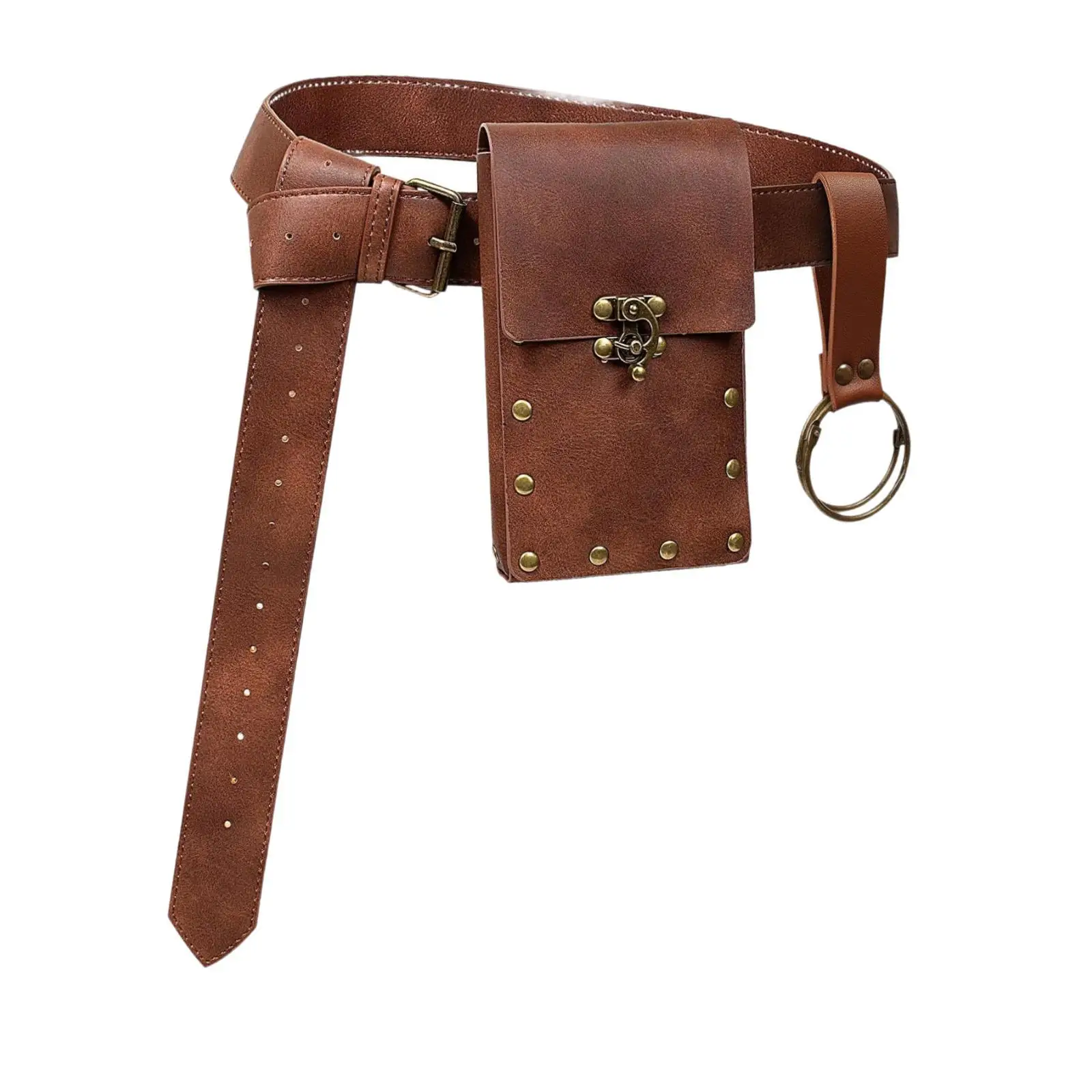 Adjustable Steampunk PU Leather Belt Pouch for Men Medieval Knight Waist Bag Cellphone Wallet Halloween Costume Prop