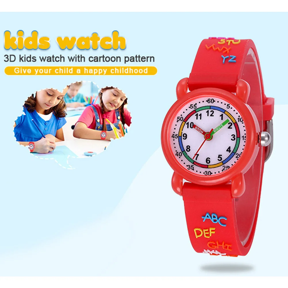 1 قطعة ساعة كرتونية بتصميم ثلاثي الأبعاد مقاومة للماء بحركة كوارتز باللون الأحمر المتين الآمن
