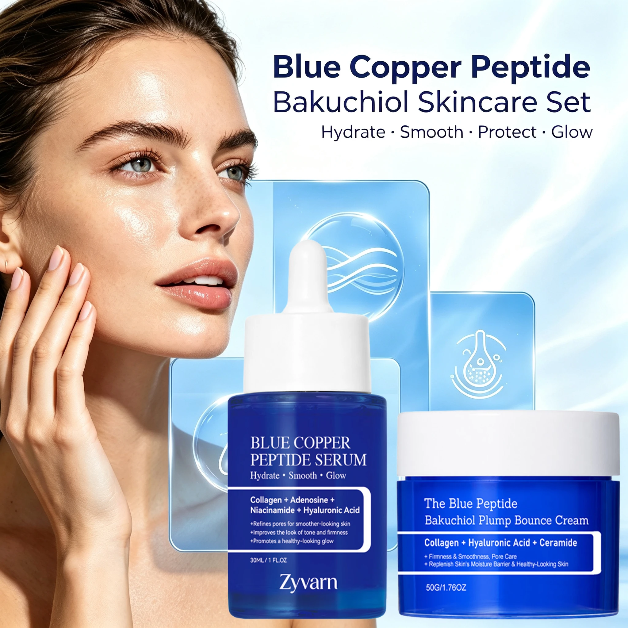 Blue Copper Peptide Serum Bakuchiol Cream Anti Wrinkle Sensitive Skin Barrier Repair NiacinamideMoisturizer For Glowing K-Beauty