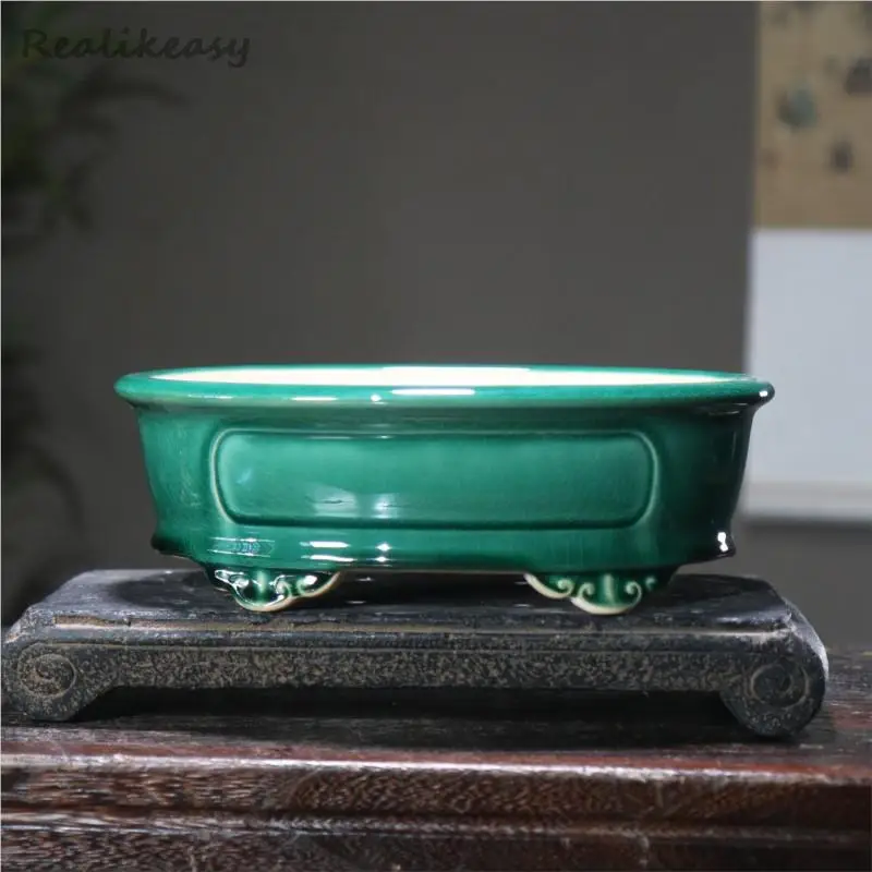 Chinese Classical Purple Clay Flower Pot Zen Round Ceramic Bonsai Pot Crack Glazed Ceramic Desktop Flower Pot Home Dceor LE294