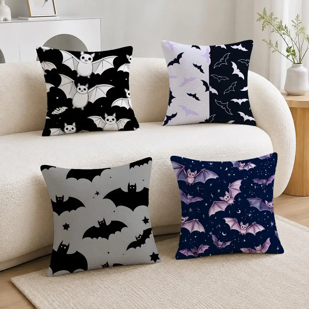Horror Graphic Halloween Bat Cushion Cover Short Plush Pillowcase, Sofa Bedroom Home Decor & Holiday Gift