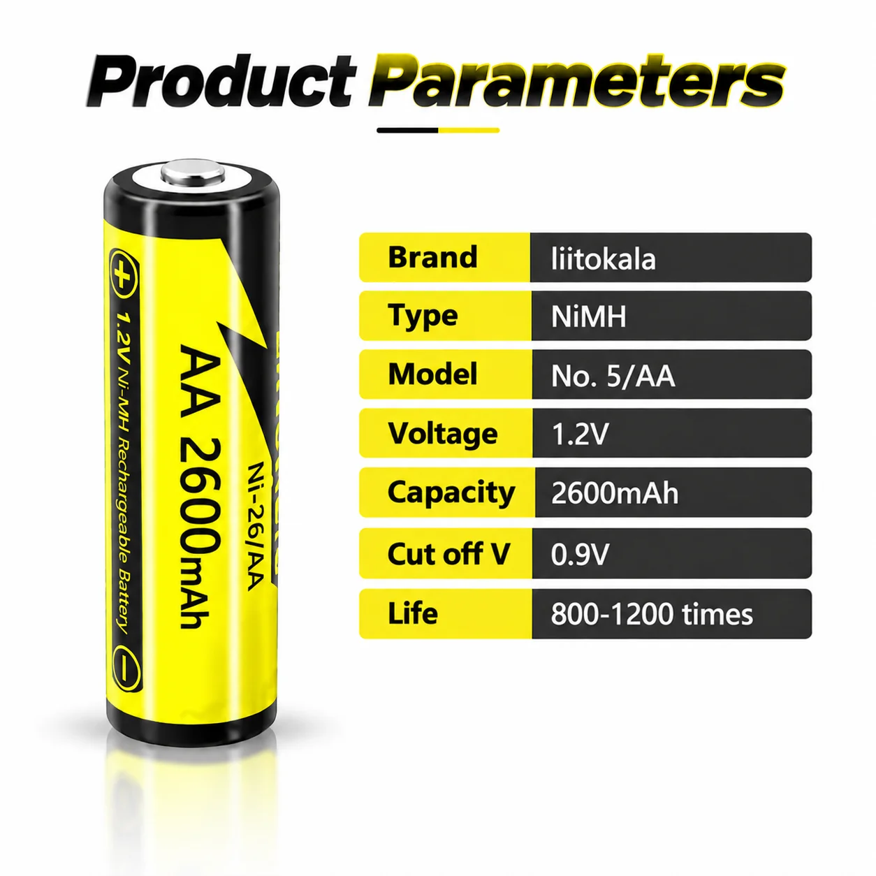 LiitoKala Ni-26/AA Batteria AA 2600mAh NiMH 1.2V Rechargeable Battery for MP3/MP4 Player Toys Remote Control Digital Camera