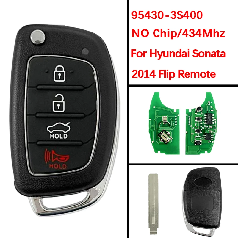 CN020079 Aftermarket Flip Remote Fob 4 Button Key Control 434Mhz FCC 95430-3S400 / 95430-3S401 For Hyundai Sonata 2011+