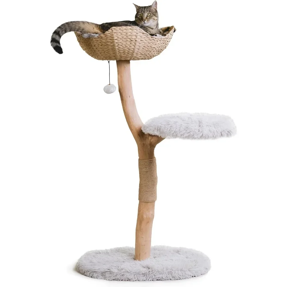 

Wooden Cat Tree Tower, Modern Single Branch Cat Condo, Wood Cat Tree