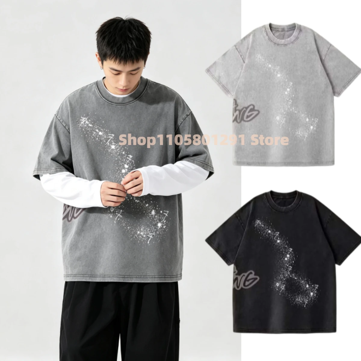 Letter Print Short Sleeve Tee ARIRANG Washed Distressed Fabric Print World Tour Fan‑Inspired Crew Neck Short Sleeve T‑Shirt Top