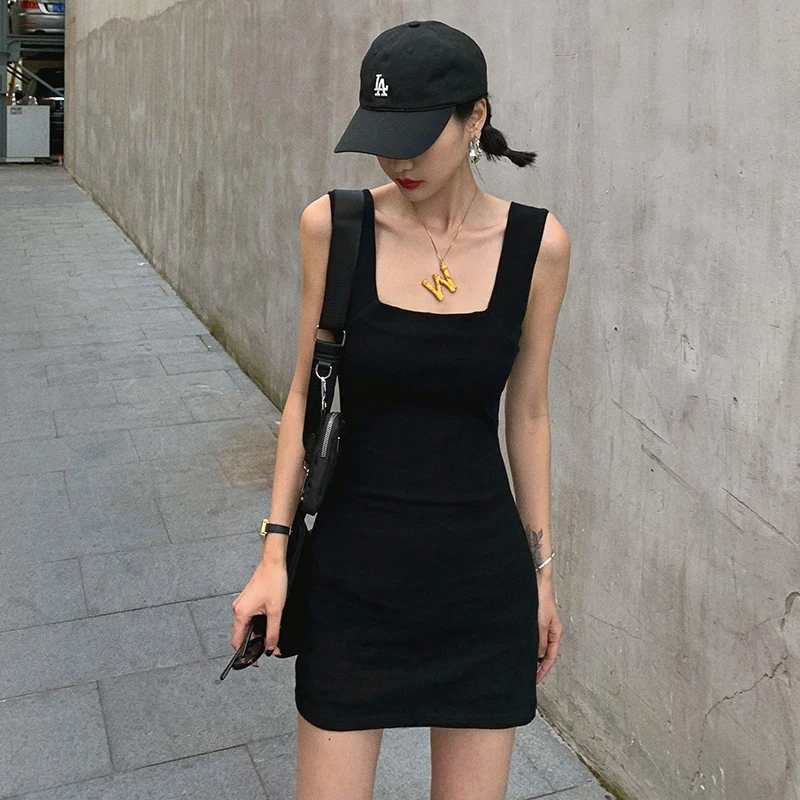 

Летнее платье-жилет с квадратным вырезом, черное, белое, серое, облегающее сексуальное мини-платье, облегающее короткое платье, женское облегающее платье