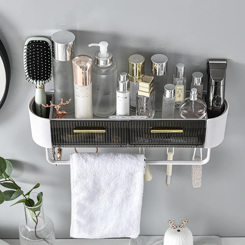 

Bathroom Shelf Punch-free Shampoo Cosmetic Towel Storage Rack Organizer Bath Corner Holder Items Bathroom Household Accessories