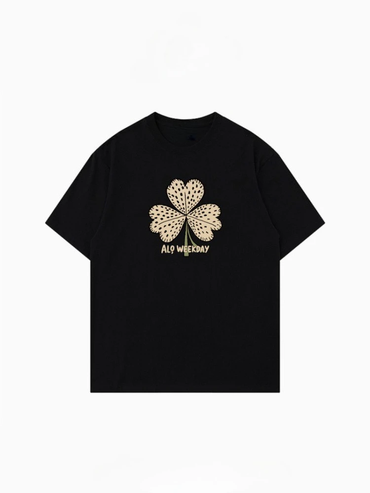 

Life Series Menand Women 2025 New Printed pure cotton short-sleeved hand-painted clover loose pure cotton short-sleeved T-shirt