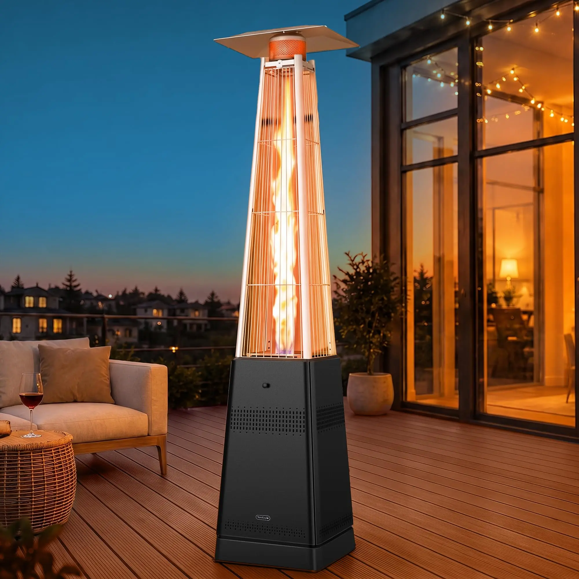 Pyramid Patio Heater, 50,000 BTU Outdoor Patio Heater, Propane Heater With Quartz Glass Tube & Wheels for Outdoor Use