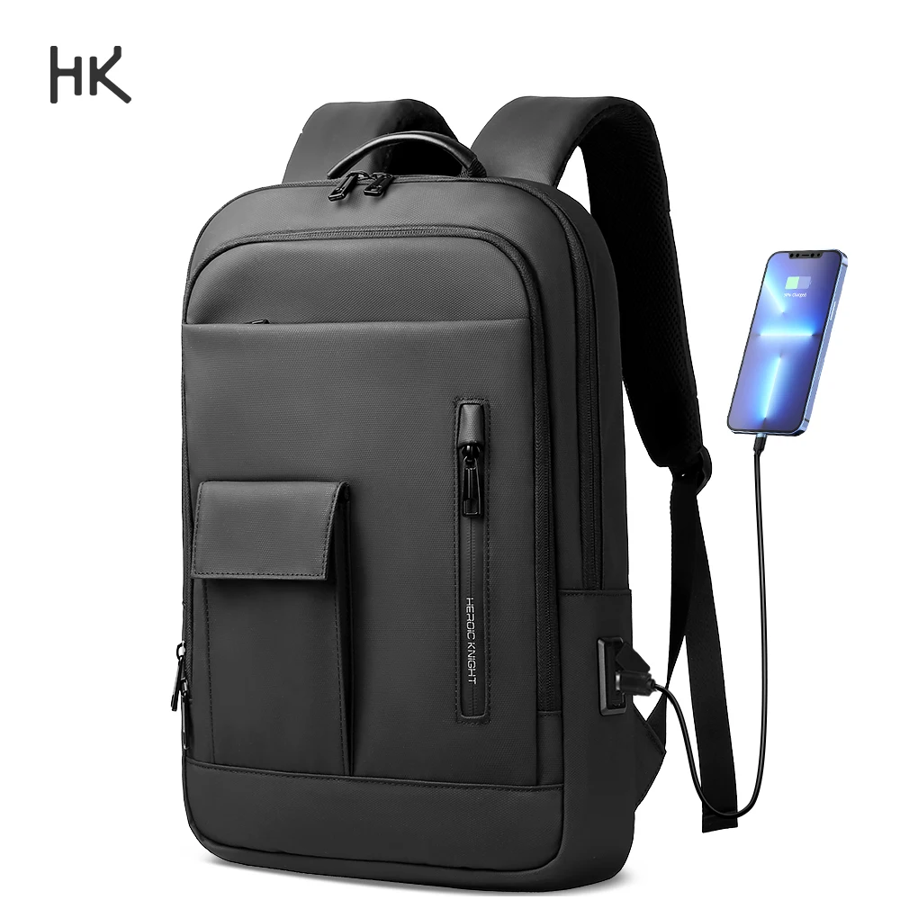 

HK Multi-Pocket Slim Backpack for Men Business 15.6" Laptop Bag USB Charging Lightweight College Travel Backpack Waterproof Bag