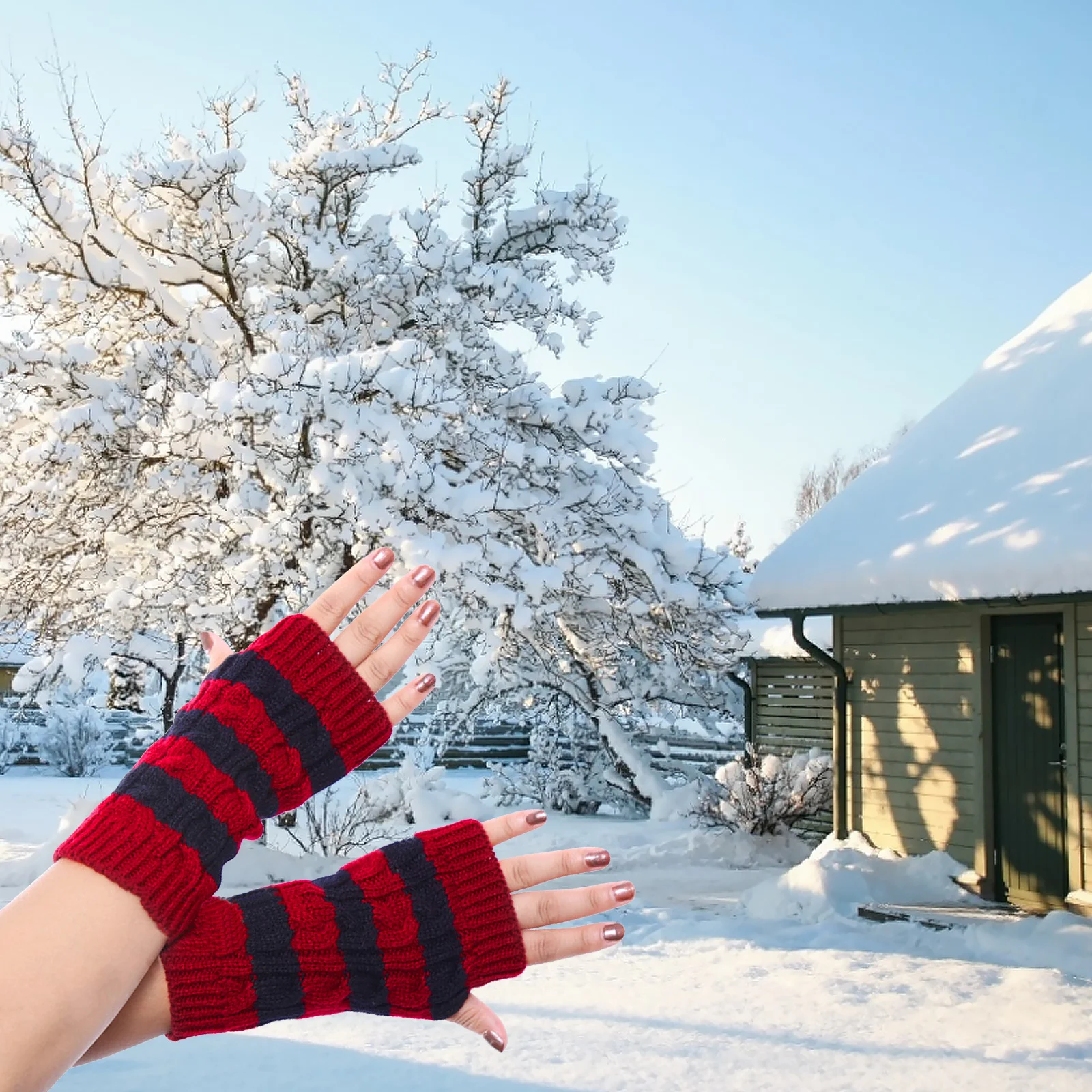 

1Pair Warm Knitted Stripe Woolen Yarn Half-Finger Winter Gloves Outdoor Sports Running Driving Cycling Fishing Gardening Gloves