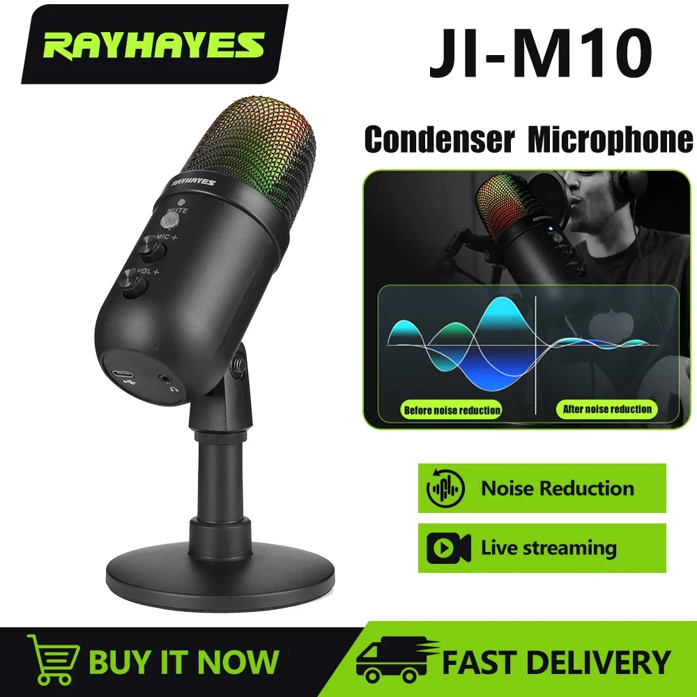 

RAYHAYES JI-M10 Cardioid Condenser Microphone Professional USB Streaming Podcast Microphone for PC Studio Recording YouTube