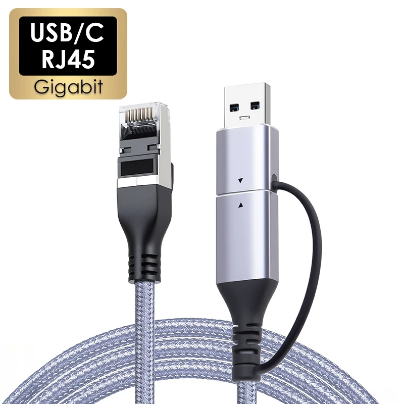 

USB3.0/Type C To Male RJ45 Gigabit Ethernet LAN Port 1000Mbps Wired Network Adapter Directly to 10/100/1000M Router Modem Switch