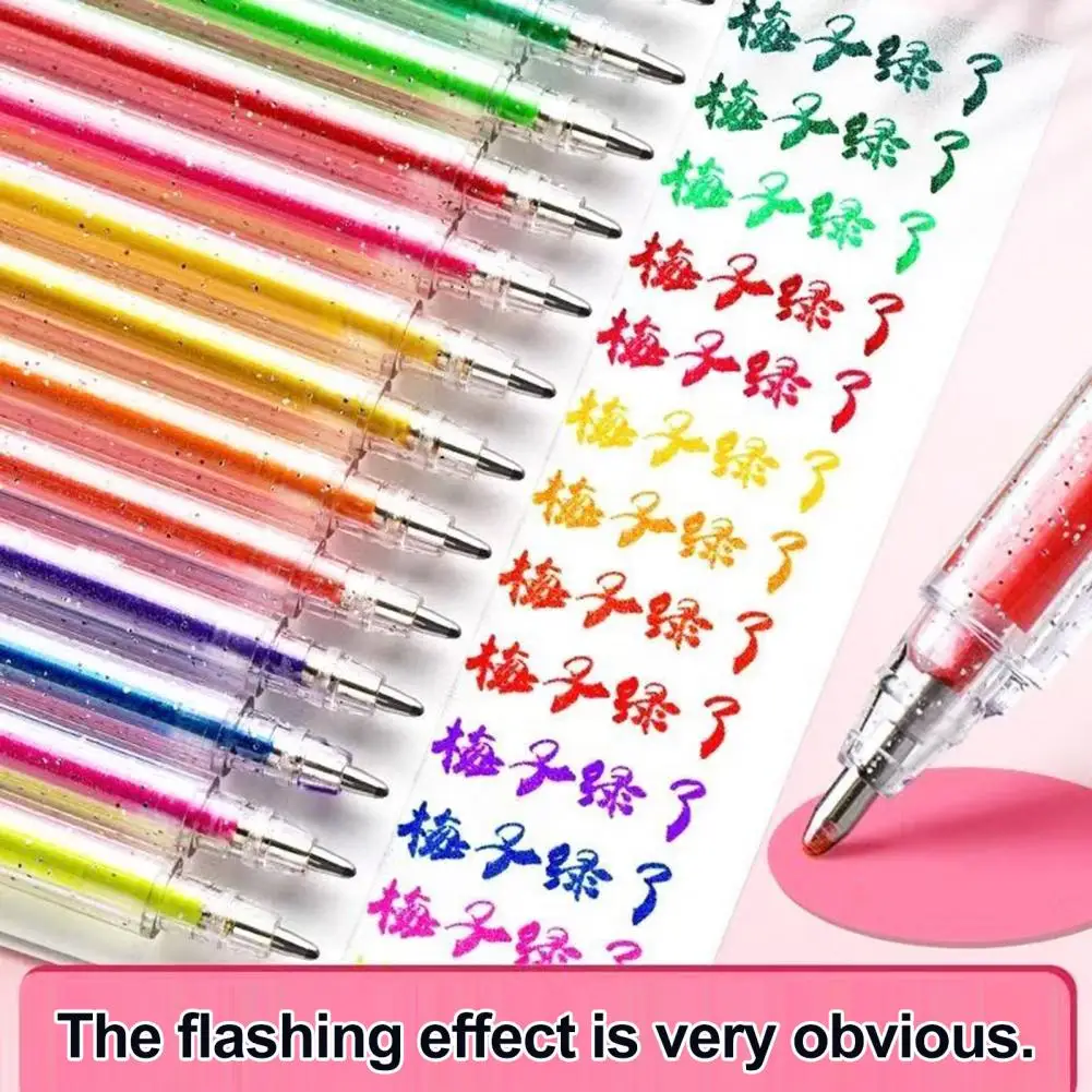 14cm Highlighter Pen Set Transparent Body Multicolored Painting Pen With Glitter Sparkling Effect Metal Tip Ink Highlighter