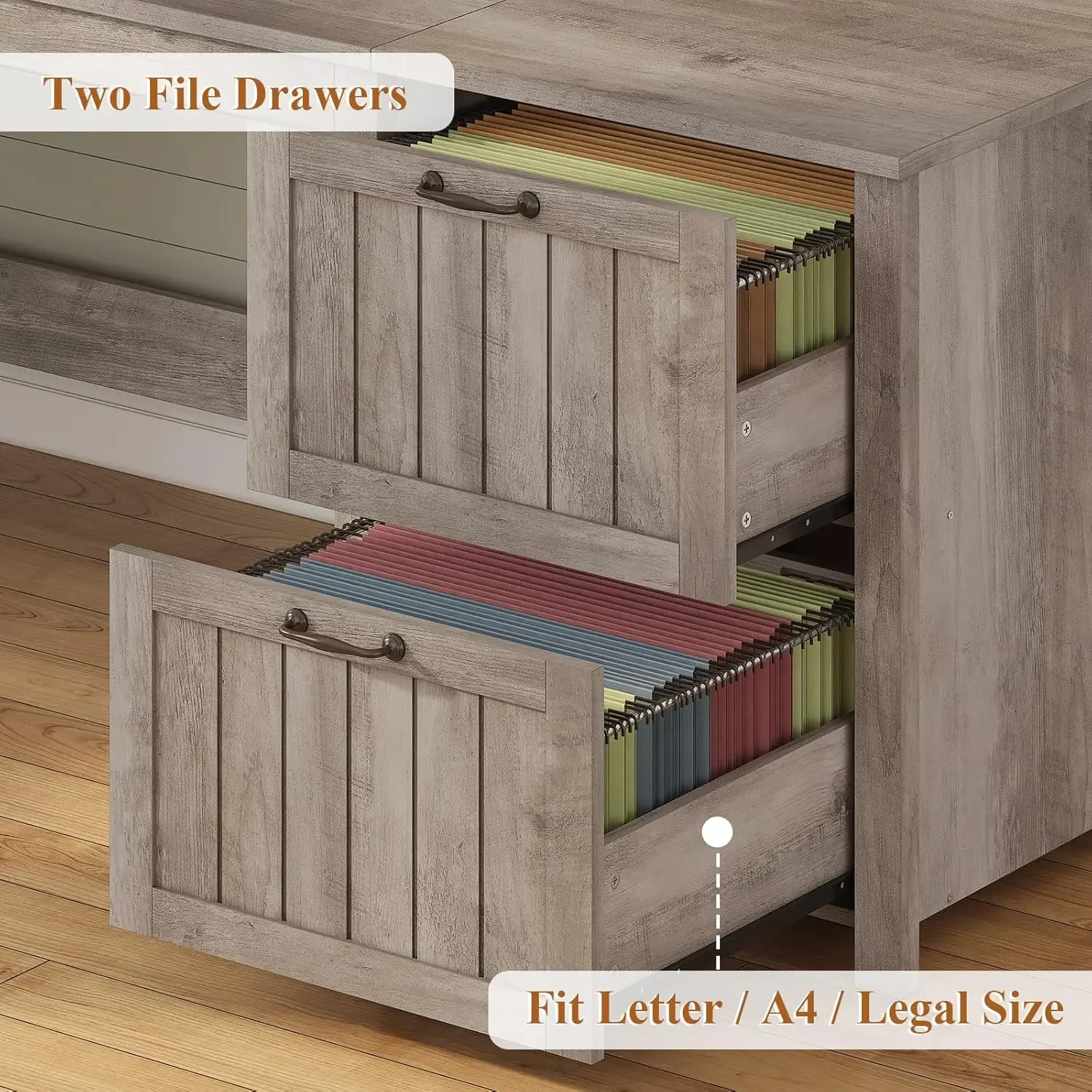 "Farmhouse 63” Executive Desk, Wooden Computer Desk with Drawers & Storage – Includes File Cabinet for Home Office Organizatio image 5