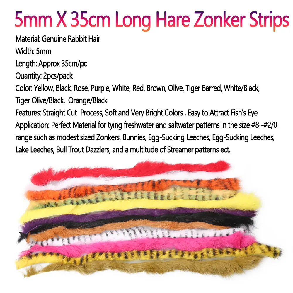 Bimoo 4pcs 5mm Wide Straight Cut Rabbit Fur Hare Zonker Strips Fly Tying Material for Streamer Steelhead Trout Fishing Lures