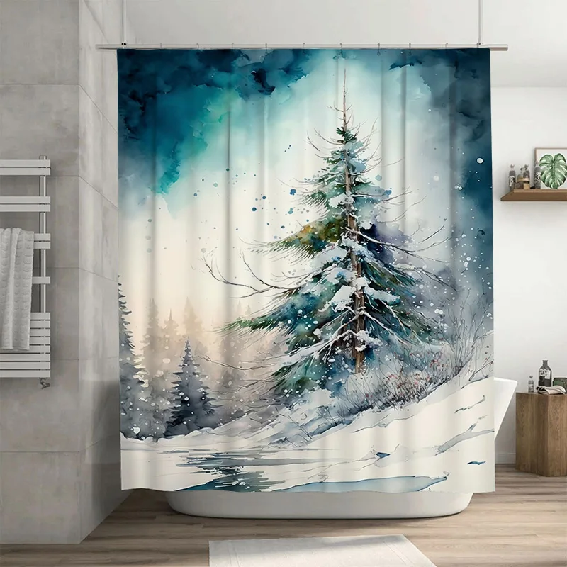 

Tuniu Winter Forest Shower Curtain Snowy Pine Tree Nature Landscape Artistic Backdrop Bathroom Decor Cool Home Decor Unique Gift
