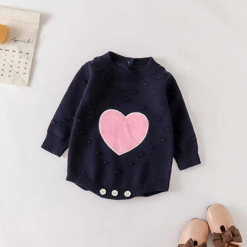 IYEAL Baby Girls Knitted Bodysuit Spring Infant Newborn Love Pattern Long Sleeve Cotton Knit  Jumpsuit Outfit Clothing