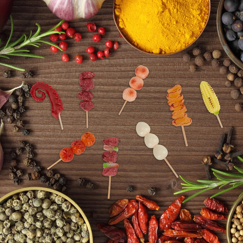 8 قطع 8 نمط محاكاة الغذاء البلاستيك نموذج مع عصا خشبية لدعائم دمية الديكور اكسسوارات مختلط اللون #5