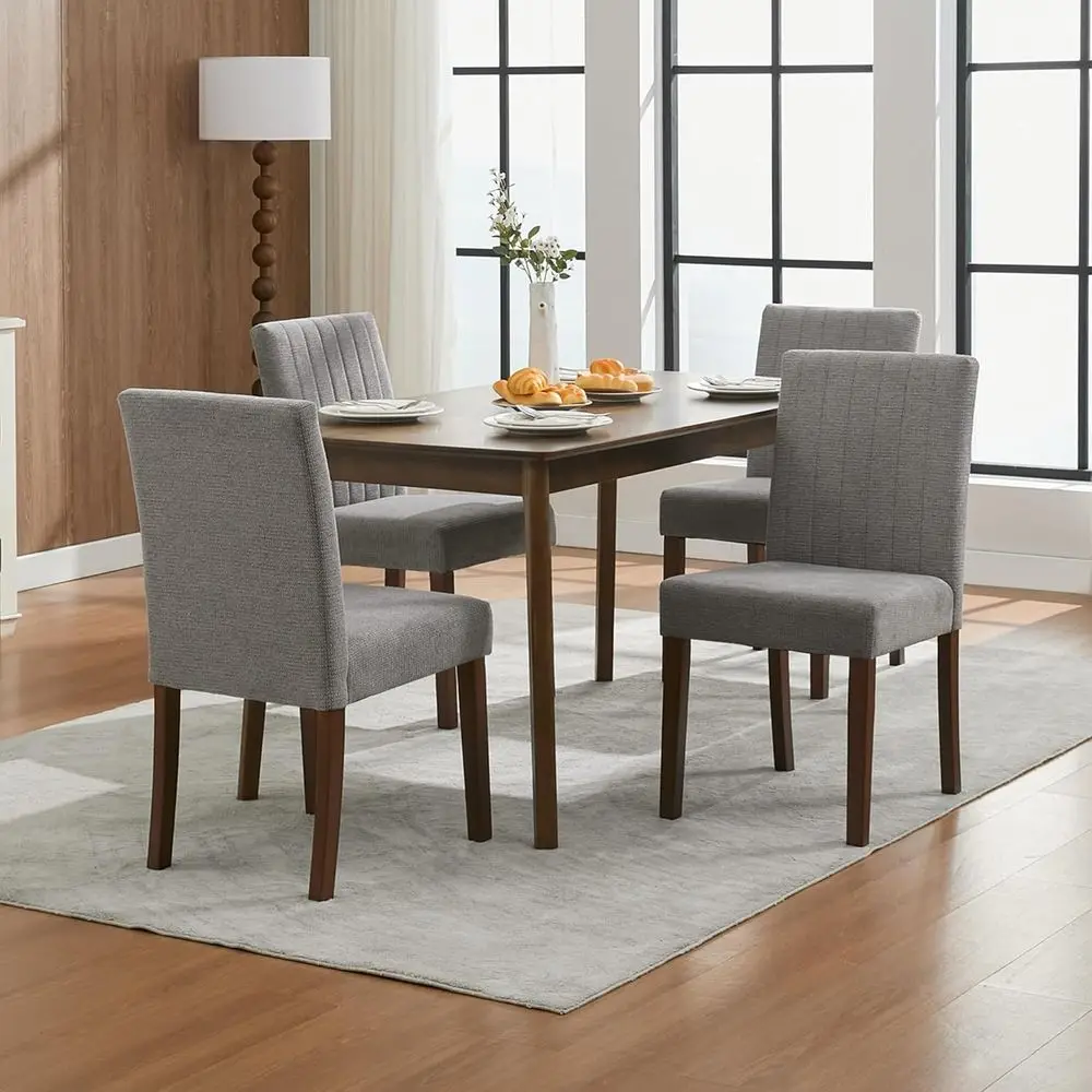 

Upholstered Dining Chairs Set of 2, Fabric Kitchen Side Chairs with Wood Legs, Rubber Wood, Sleek Linen Stripes, Comfortable for