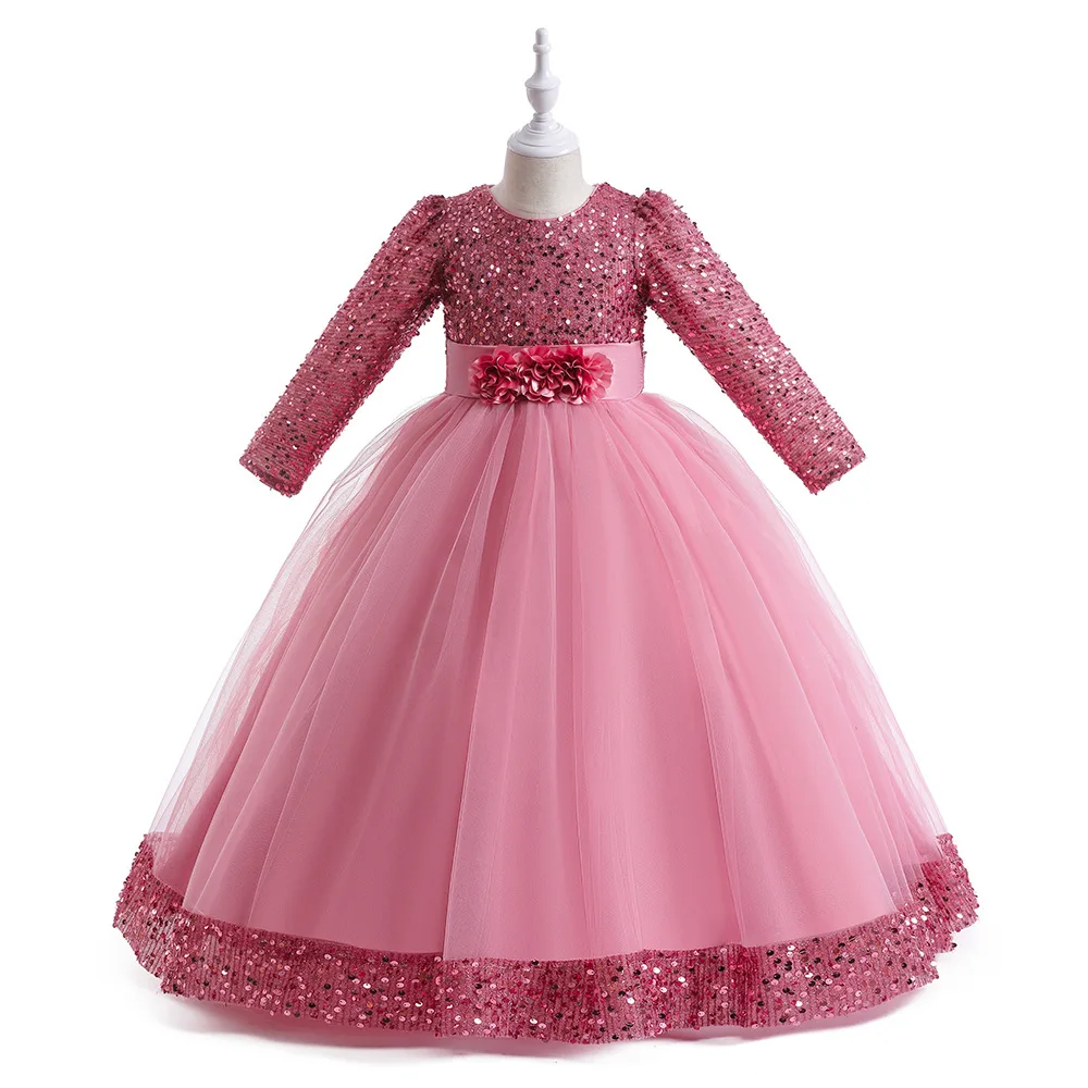 A83 Sweet Memory Children's Gowns Princess Flower Girl Dresses Long Sequins Evening Gowns Christmas Performance Dresses