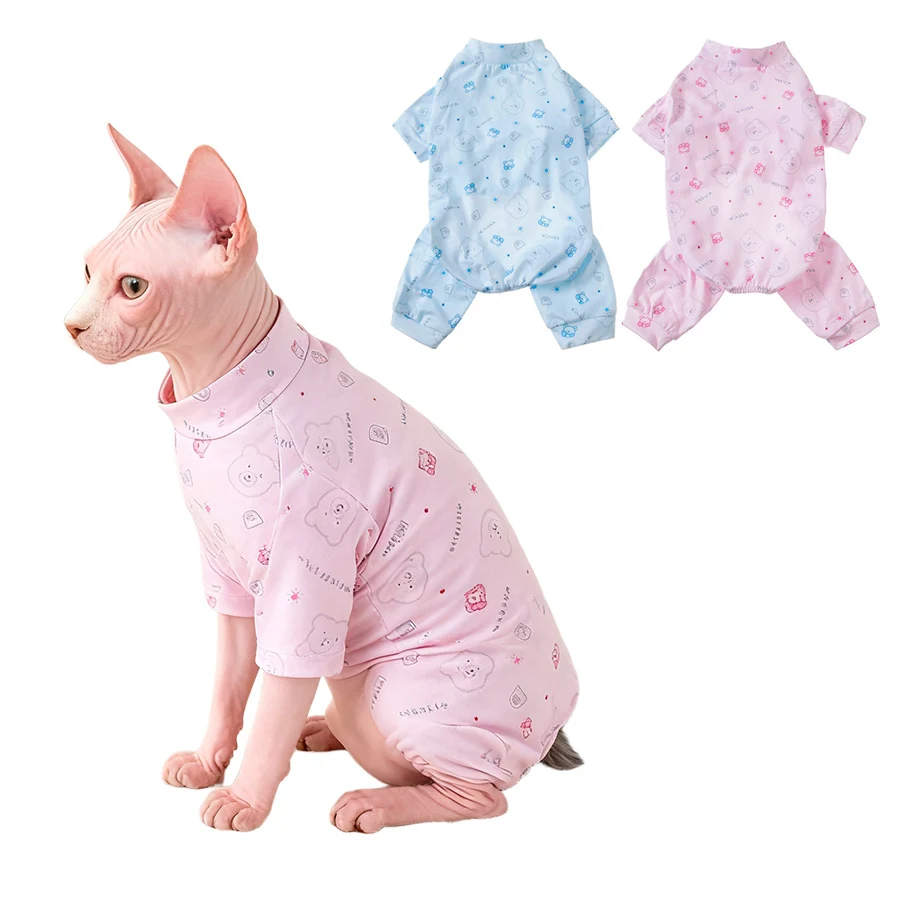 

Small Dog Pajamas Soft Cotton Puppy Rompers Sleeping Clothes Bear Printed Four Legs Pjs Apparel for Girl Boy Pet Cats Pups