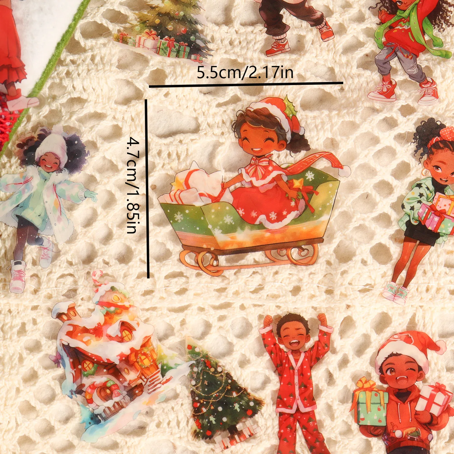 64 Stück Kunstdruckpapier und PET Weihnachtsfeier transparente Dekoration selbstklebende Aufkleber, für Scrapbooking-Zubehör, DIY-Handwerk – Detail 2