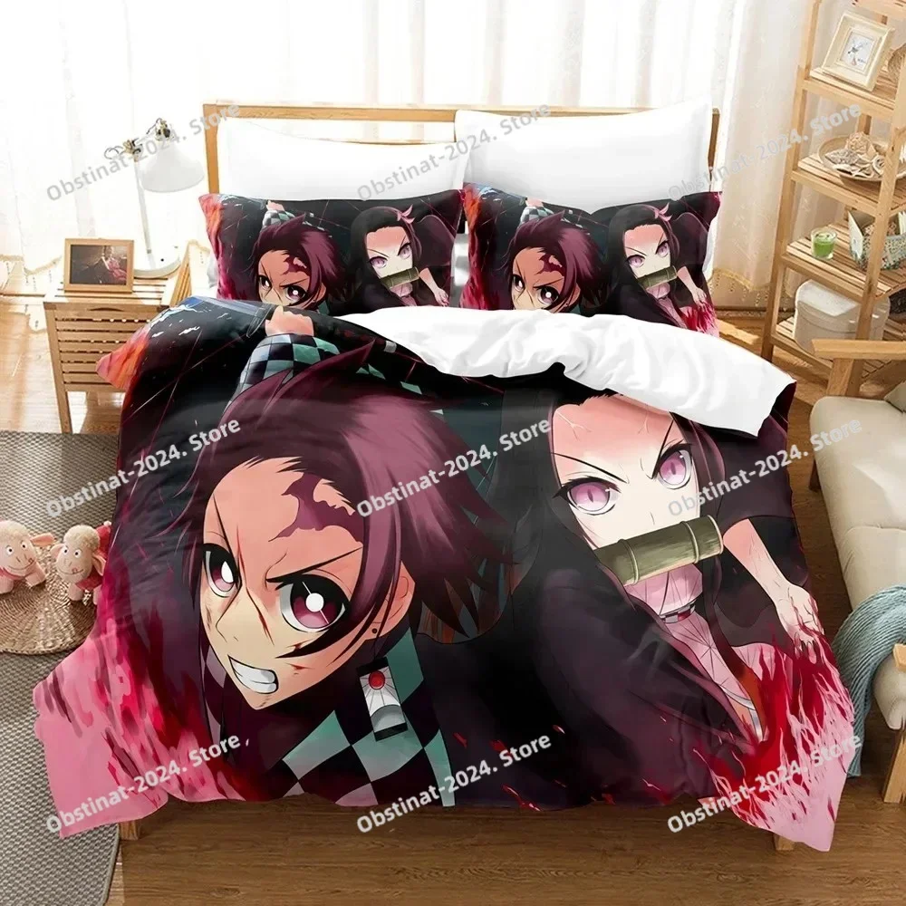 Fashion 3d Anime Demon Slayer Bedding Set Duvet Cover Full Queen King Size Pillowcase Bed Printed Bed Set Aldult Kid Single Twin
