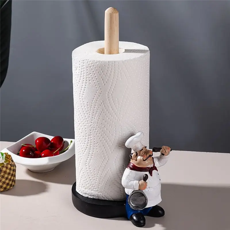 DT17 Paper Towel Holder Chef Ornaments European Kitchen Countertop Decorative Resin Wood Stand for Home Restaurant