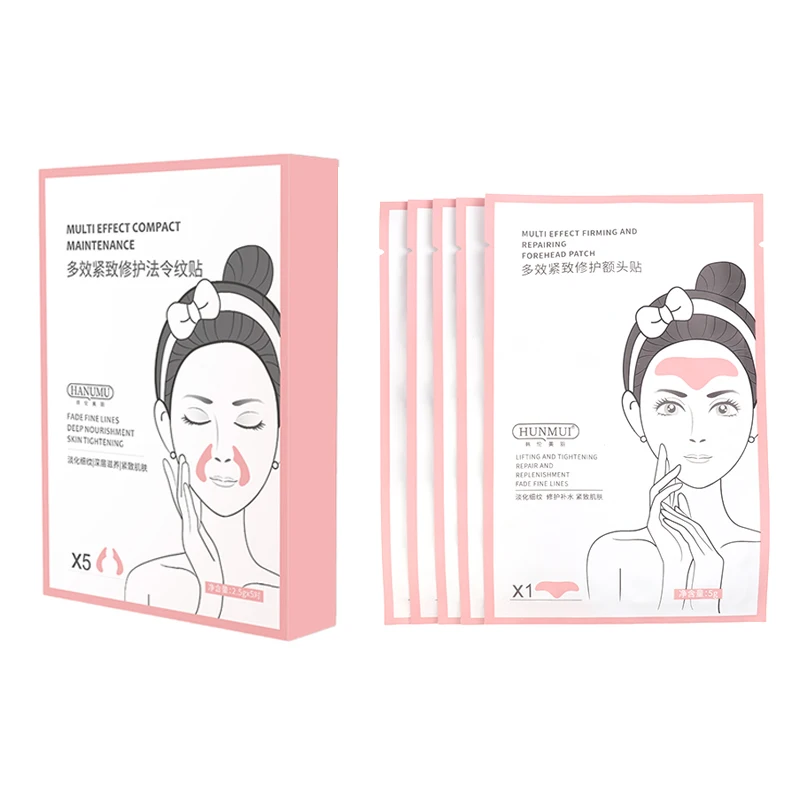 Mascarilla facial hialurónica antiarrugas para la frente y la boca, máscara de Gel para eliminar las líneas de la cabeza, pegatinas antienvejecimiento, cuidado de la piel, belleza, 5 piezas