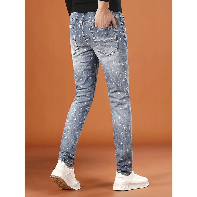 Pantaloni stampati alla moda di fascia alta da uomo2025 Jeans retrò casual elasticizzati alla moda autunno e inverno