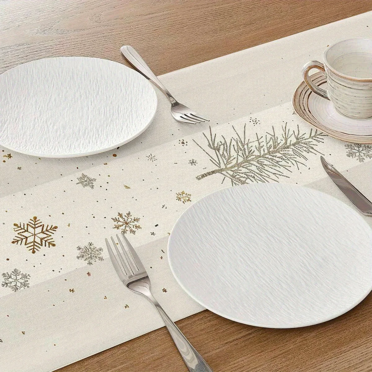 Christmas Silver Tree Snowflake Table Runner 2D Printed Beige for Holiday Dining Table Decor Adding Elegant Festive to Christmas